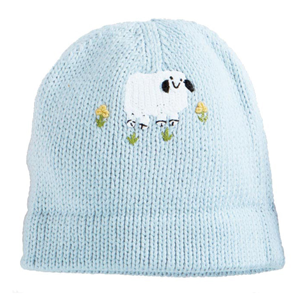 baby boy blue applique hat with sheep