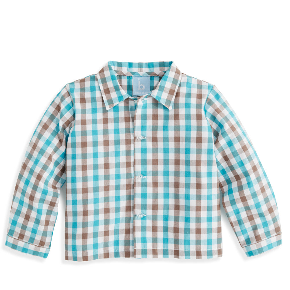 Baby boy eton long sleeve dress shirt in crawford check print