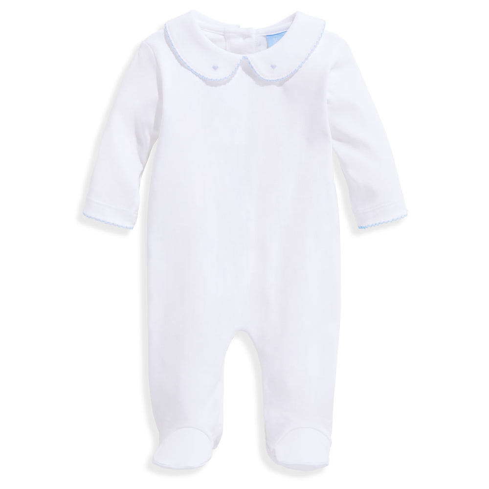 baby boy embroidered collared pima footie white with blue hearts