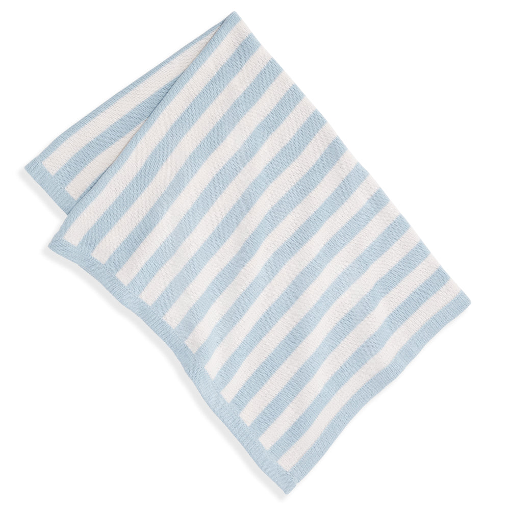 knit striped blue baby blanket