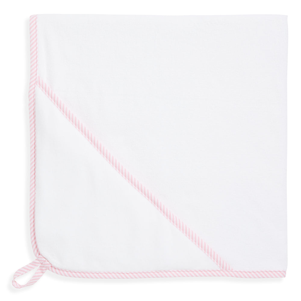 White with pink stripe bliss hooded terry bath towel