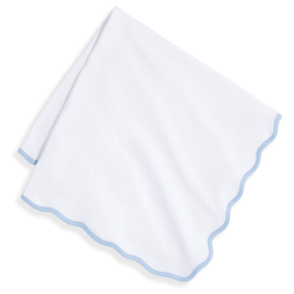 white with blue Scalloped Pima Blanket