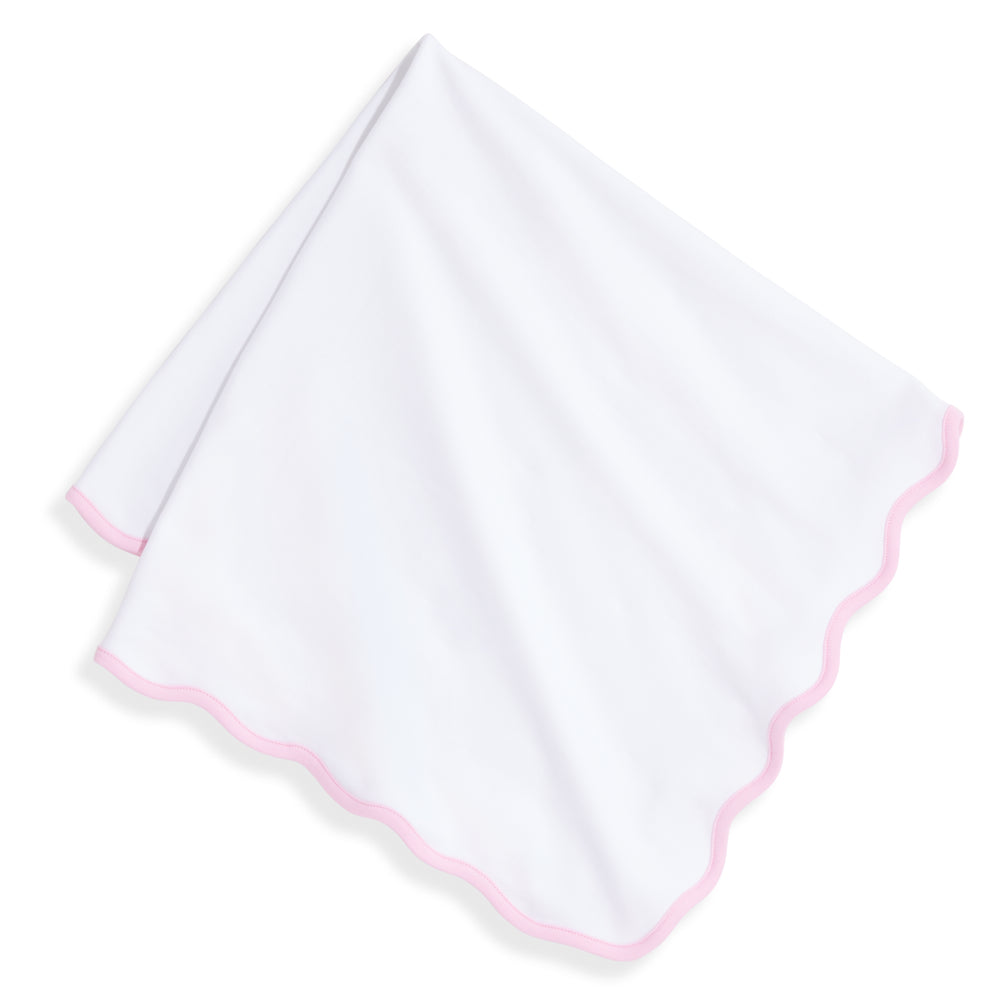 white with pink Scalloped Pima Blanket