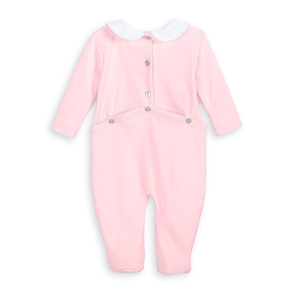 pink Collared Pima Footie with buttons for baby