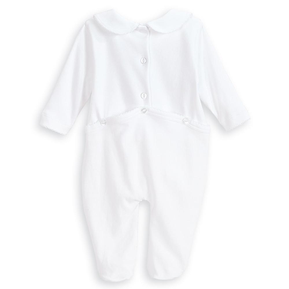 white collared pima footie with buttons