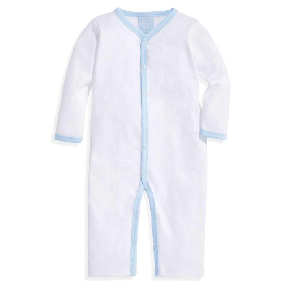 White with blue baby Pima Romper