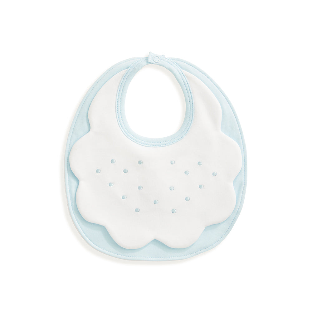 blue terry bib with dot embroidery