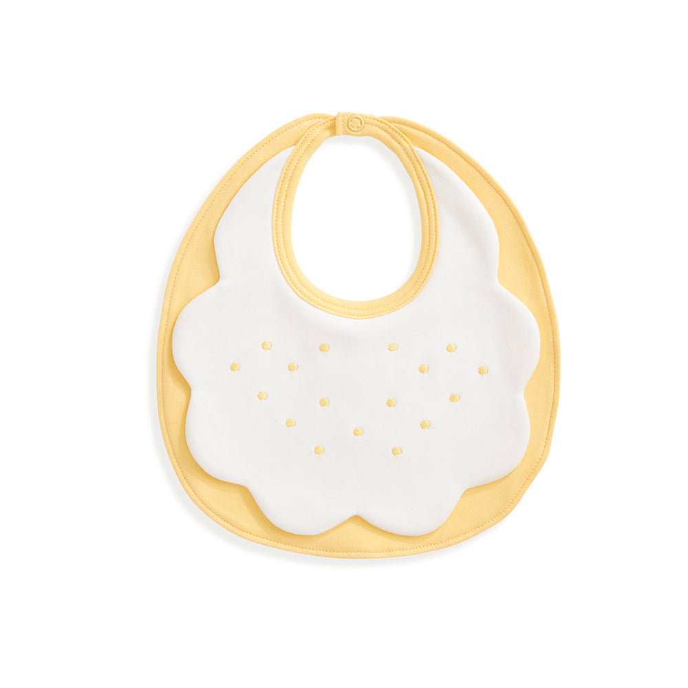 yellow terry bib with dot embroidery