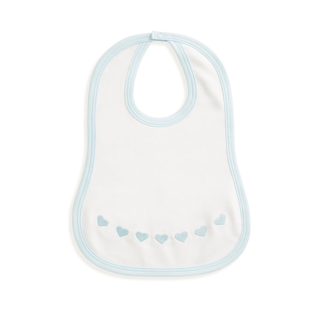 Blue Pima & Terry Bib with Heart Embroidery