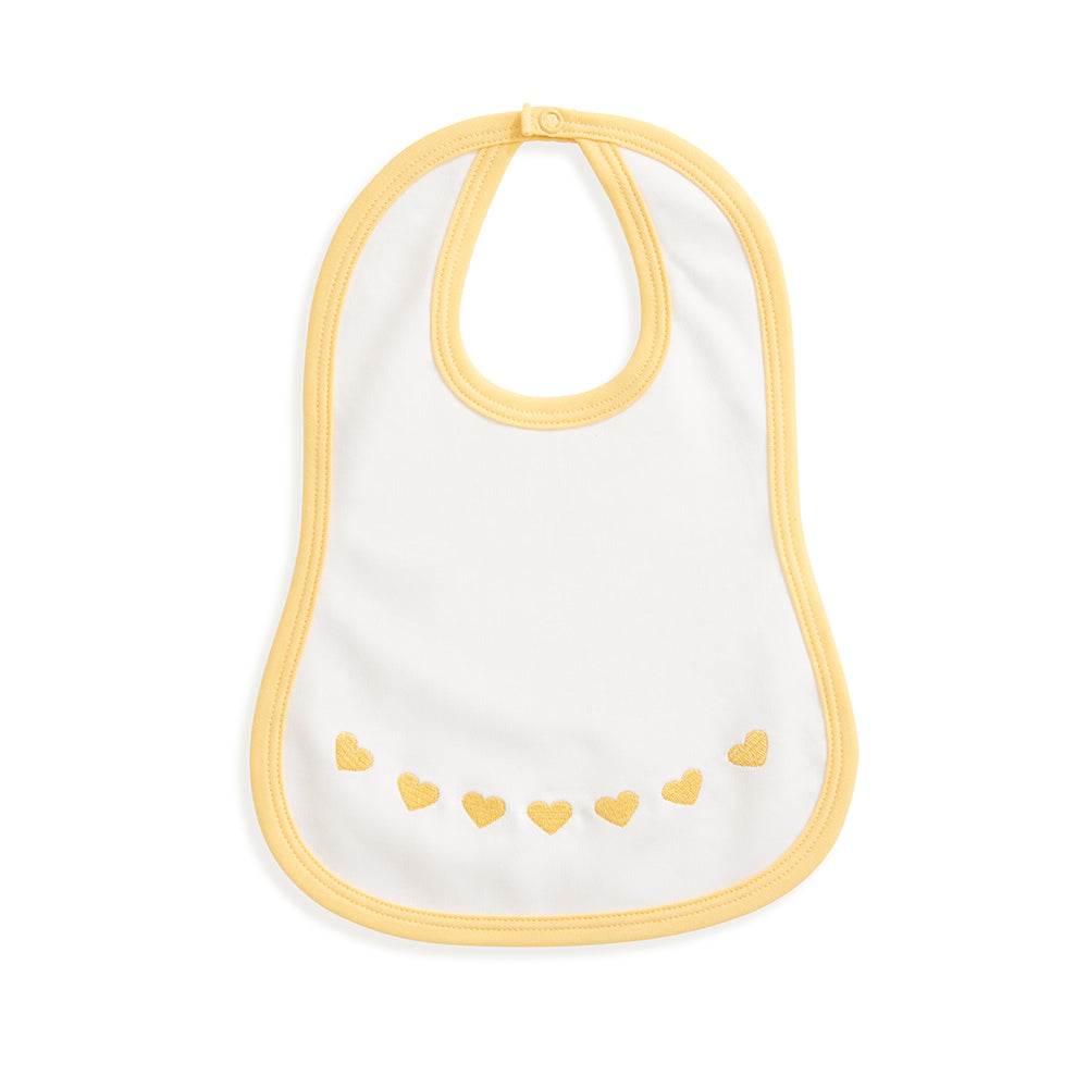 Yellow Pima & Terry Bib with Heart Embroidery