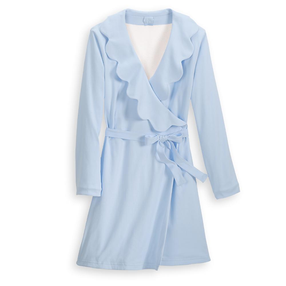Blue Womens pima scalloped robe with terry lining