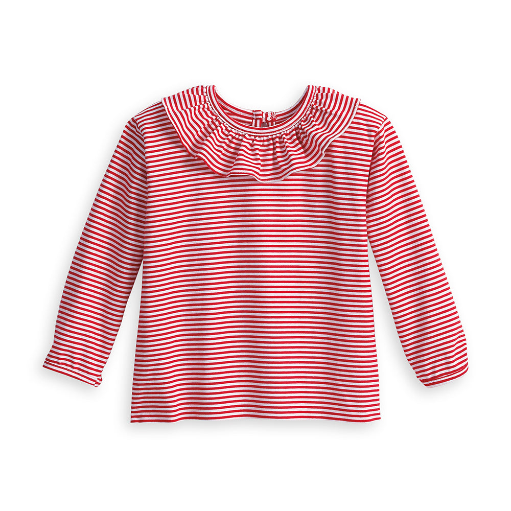 Red Striped Ruffled Jersey Blouse