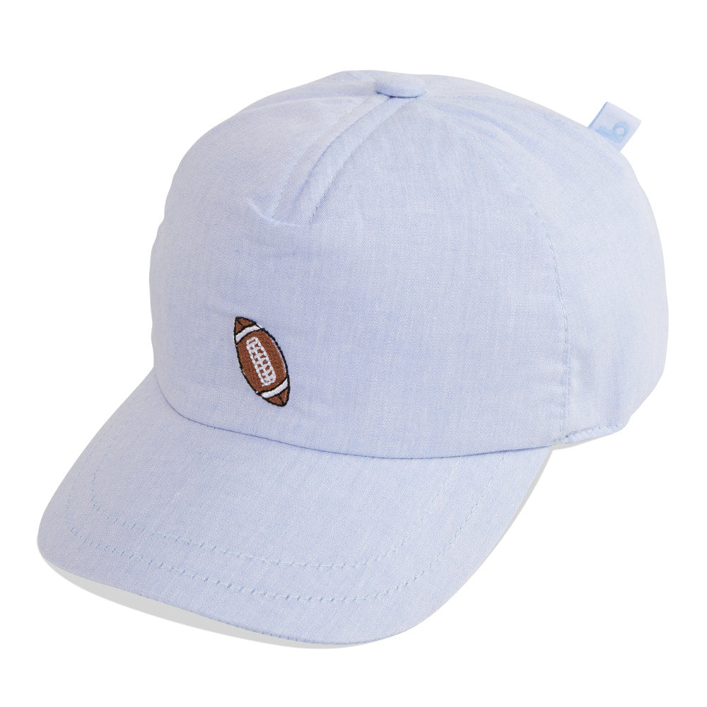 Embroidered baseball hat in blue with football